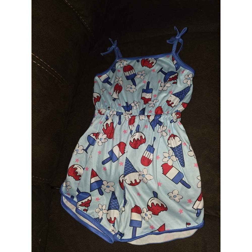4th of july boutique romper red white blue summer popsicle ice cream size 7 8